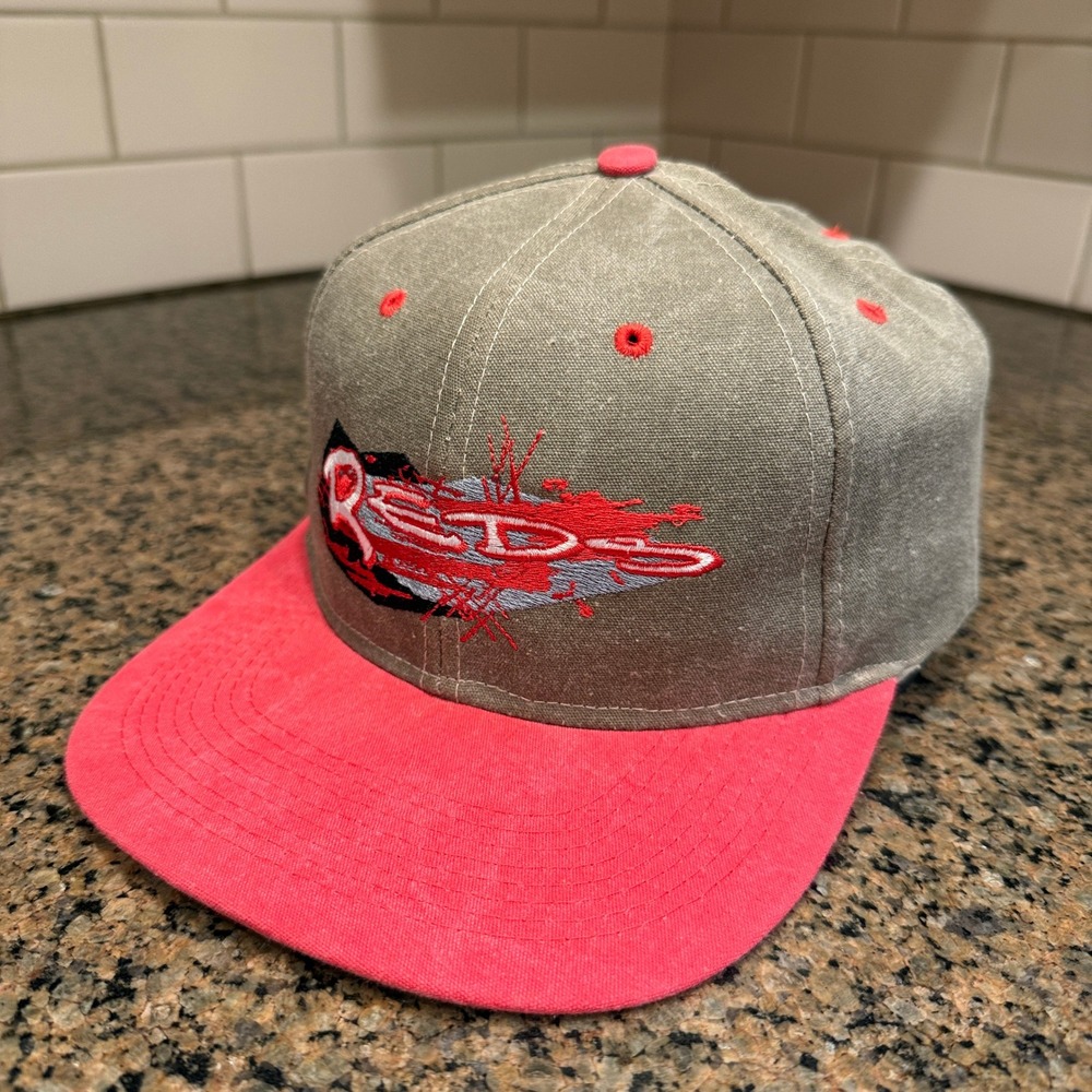 Vintage 90s Cincinnati Reds Logo 7 Hat Snapback Tan Red MLB Deadstock
